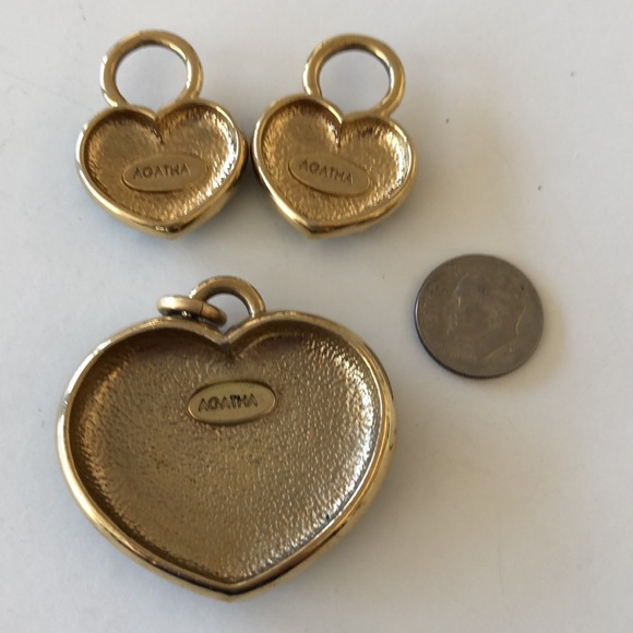 3pc Agatha forest green Enamel heart Pendant Collection Gold tone - Picture 4 of 7